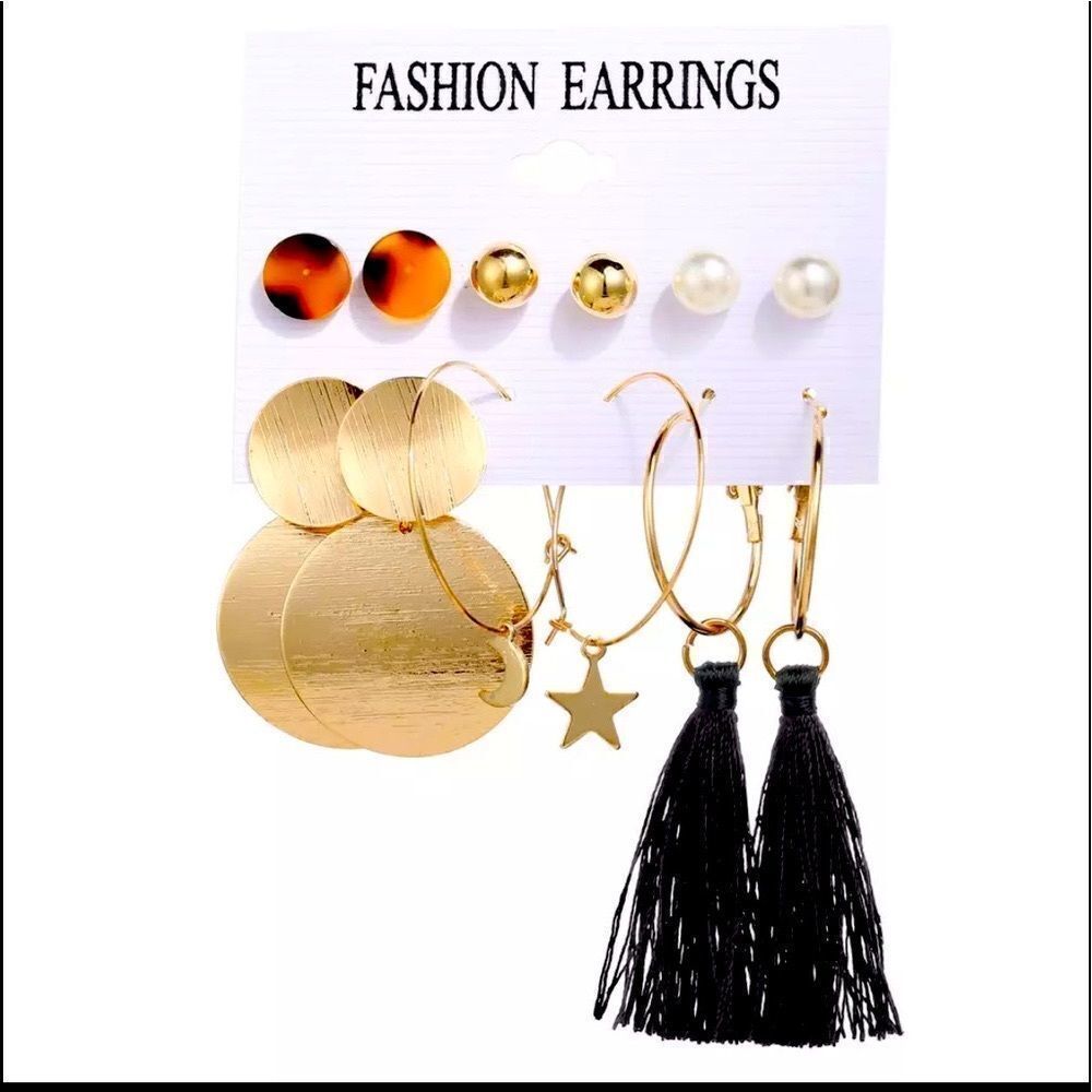 “Lily” 6 Earrings Collections Bohemian Geometric Sets Boho Tassel Long 18k Gold